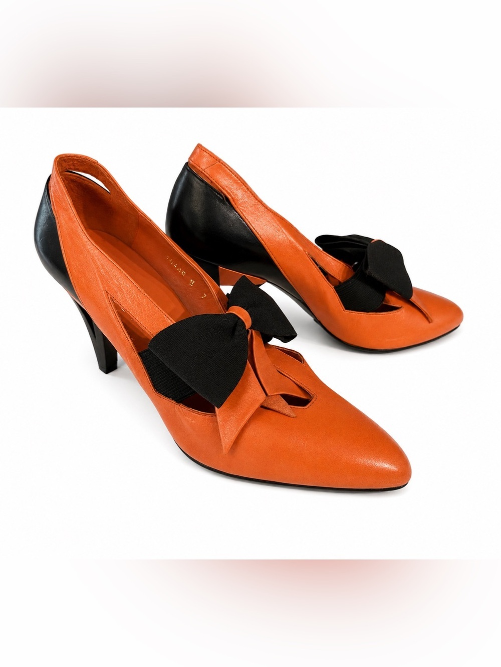 Sacha London Women's Orange Leather Bow Accent Mid-Heel Pumps 7